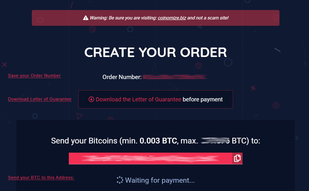 Coinomize - Mixing Page